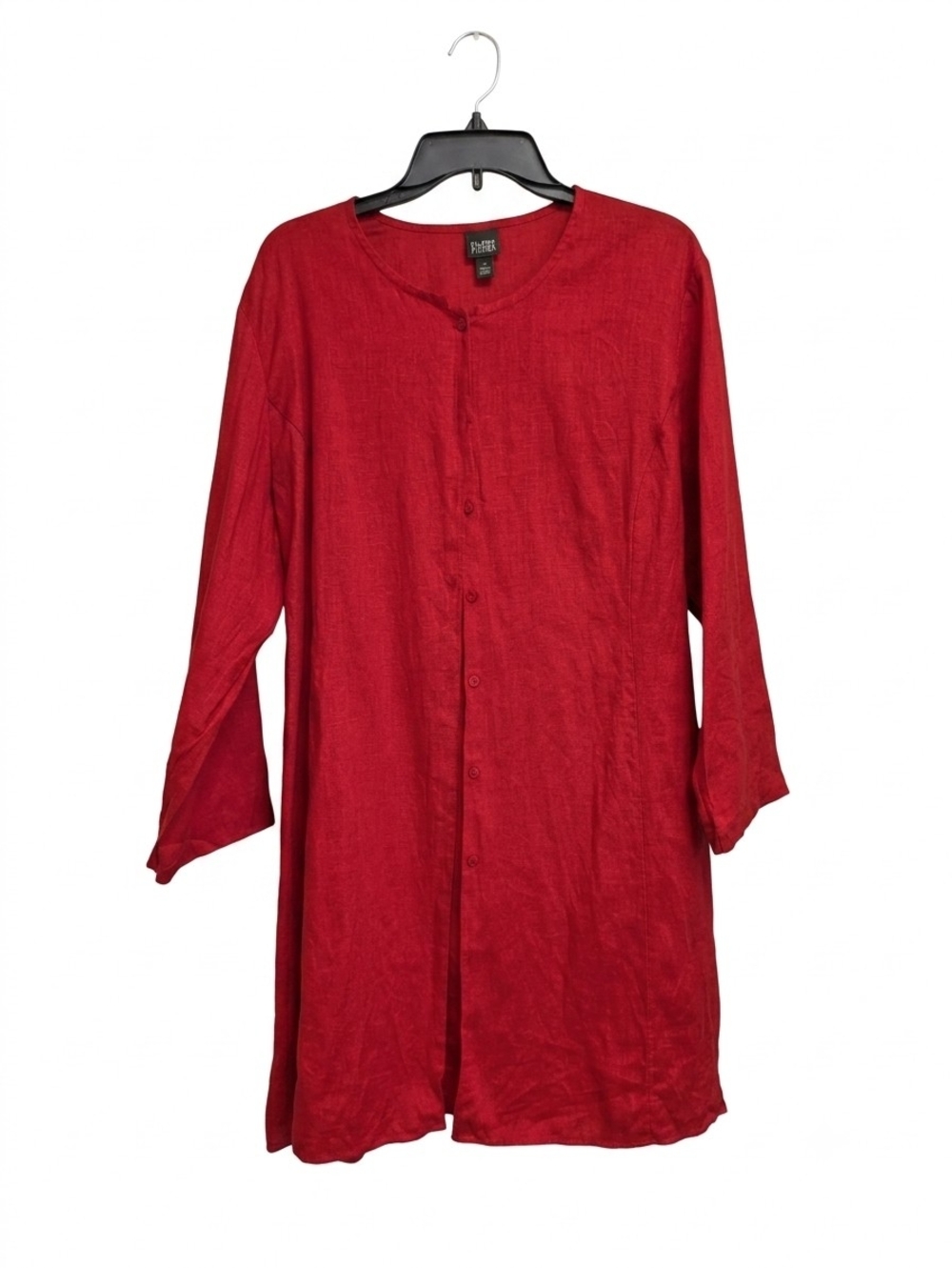 Red Button-Front Tunic Top